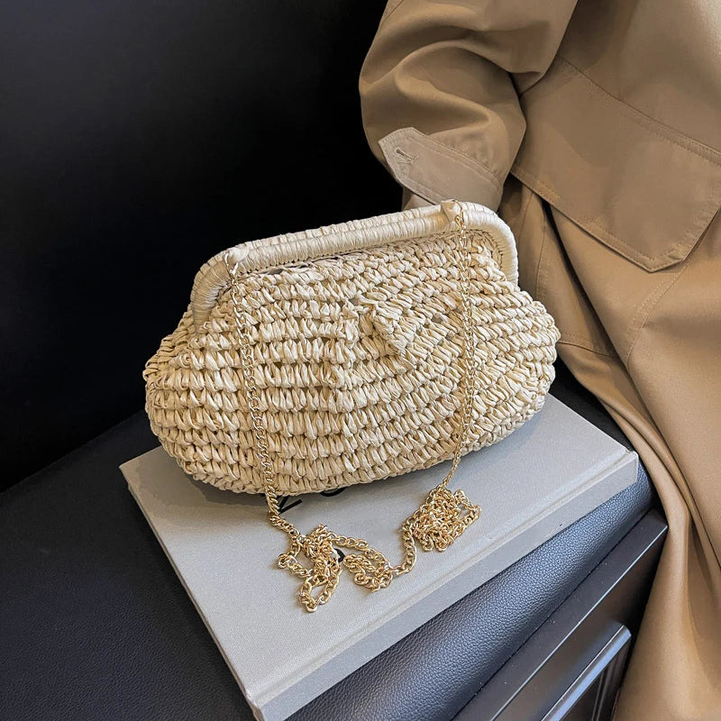 Summer New Straw Weaving Crossbody Bag Fashionable and Casual Shell Bag Women's Shoulder Bag with Excellent Texture