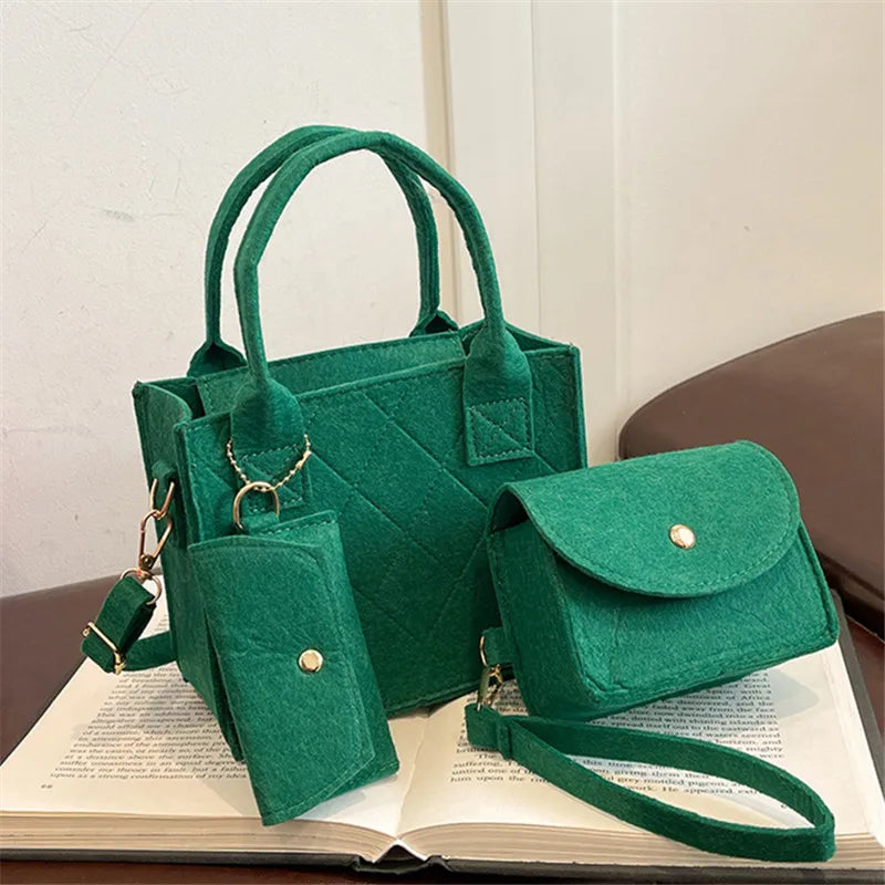 3pcs/set Embossed Women's Handbag Stylish Crossbody Bag Clutch and Wallet, Solid Color Square Shoulder Bag, Fabric for Daily Use