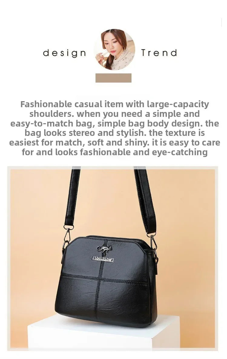 Fashionable Three Interlayer Synthetic Leather Crossbody Bag with Polyester Lining, Stylish Square Single Shoulder Bag for Women