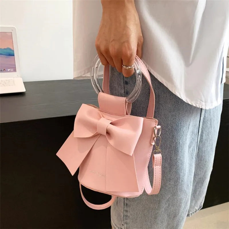 Stylish Women's Bucket Bag with Detachable Strap and Elegant Bow Accent Casual Shoulder Crossbody Bag, Summer Handbag Purse