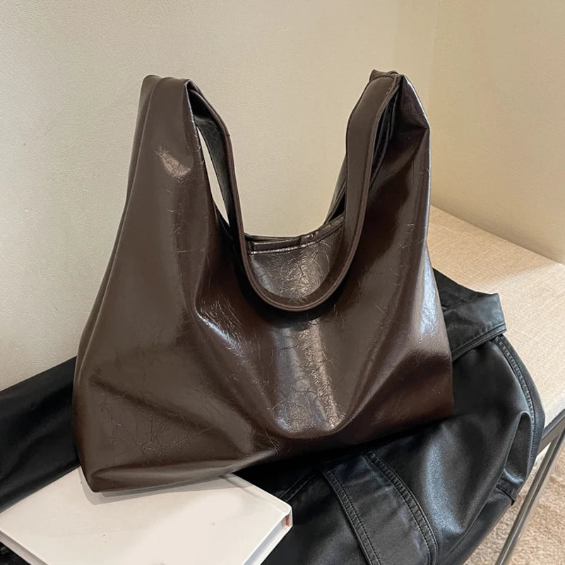 Soft PU Leather Quality Underarm Bag Vintage Wine Red Ladies Shoulder Bag Commuter Large Handbag Women's Versatile Tote Bag