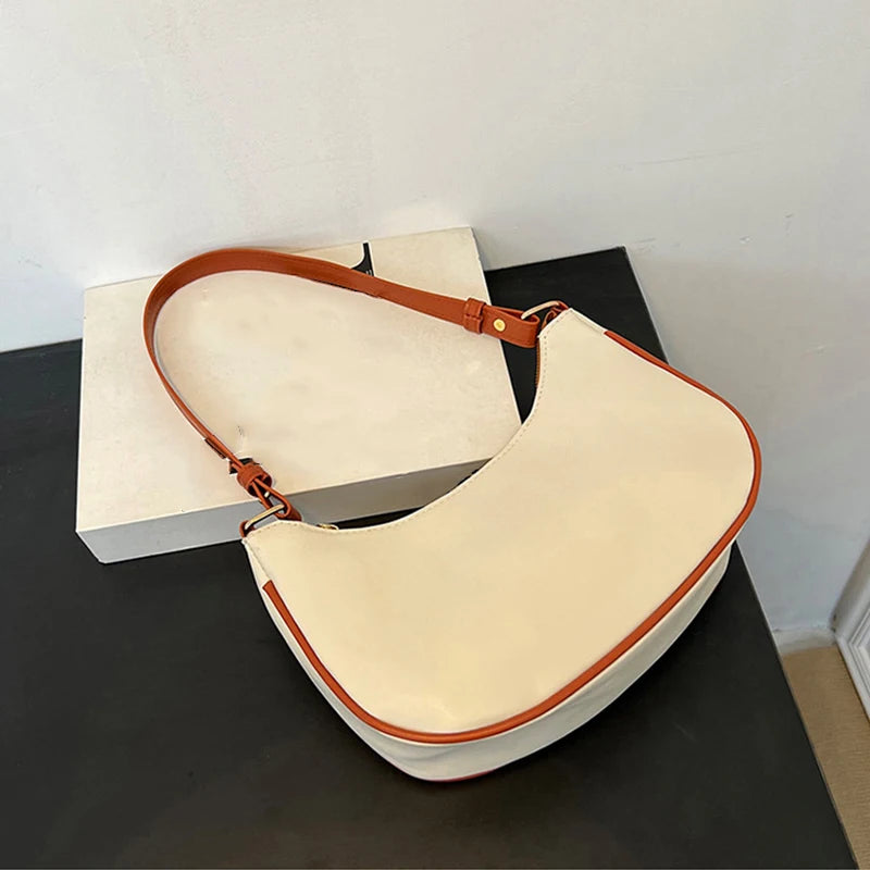 Womens Fashion Handbags Retro Solid Color Pu Leather Bag Half Simple Color Underarm Shoulder Bag Moon Casual Purse