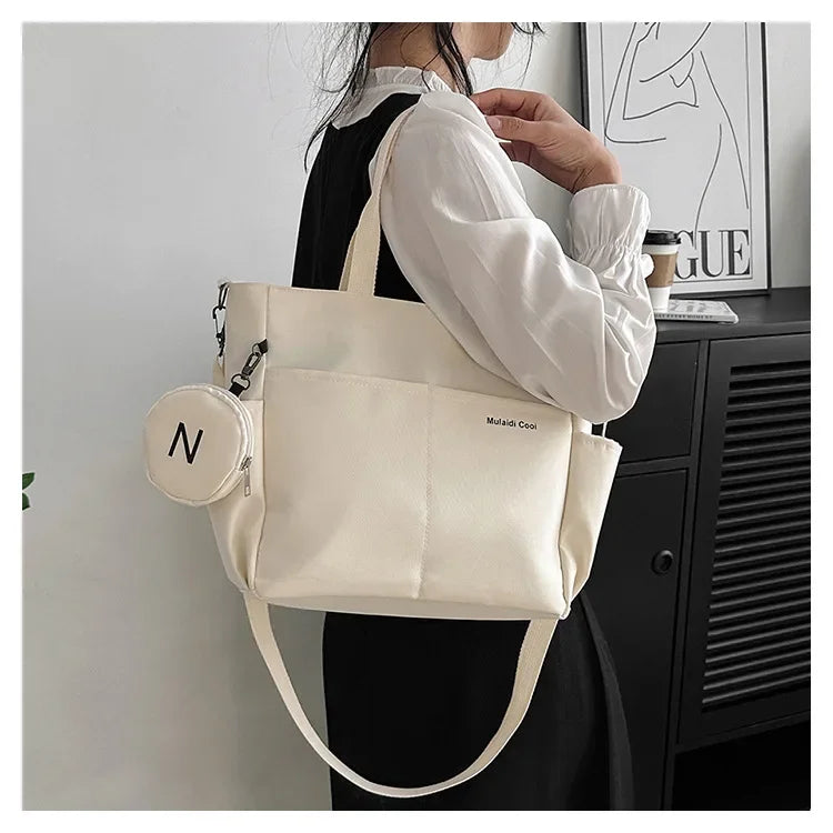 Oxford Design Double Sided Pocket Tote Bag Teen Women Large Capacity Handbag Single Shoulder Crossbody Bag with Round Coin Purse