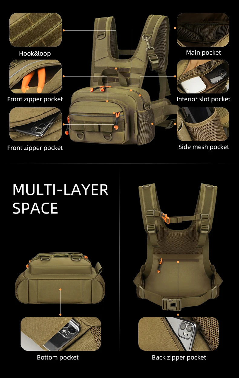 Fishing Lure Front Chest Vest Travel Backpack Camping Hiking Outdoor Cycling Mountaineering Gear Tactical Tackle Bag for Men Sac