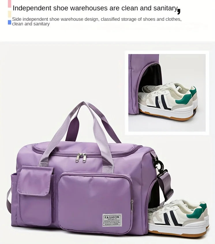 Nylon Travel Gym Bag with Shoe Compartment Dry Wet Separation, Organizer Pockets, Sports Bag for Women/Men, Student Essentials