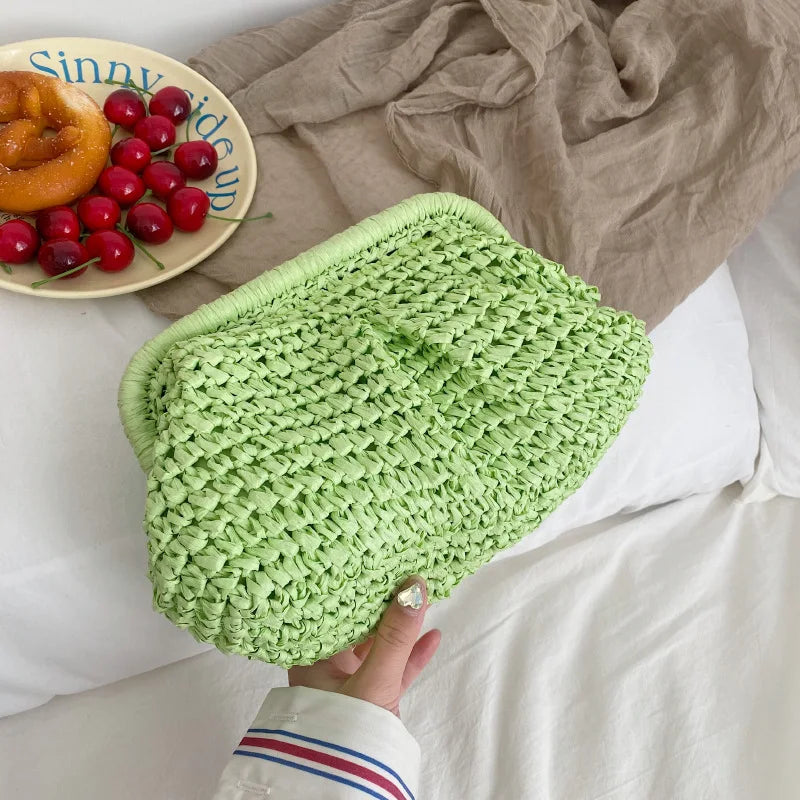 Straw Dumpling Clutch Bag Woven Straw Tote Clutch Purse For Women Summer Beach Bag Wicker Clutch Straw Purses For Women