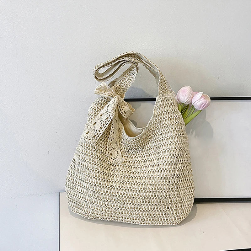 Fashion Straw Women Shoulder Bags Paper Woven Female Handbags Large Capacity Summer Beach Straw Bags Casual Tote Purses