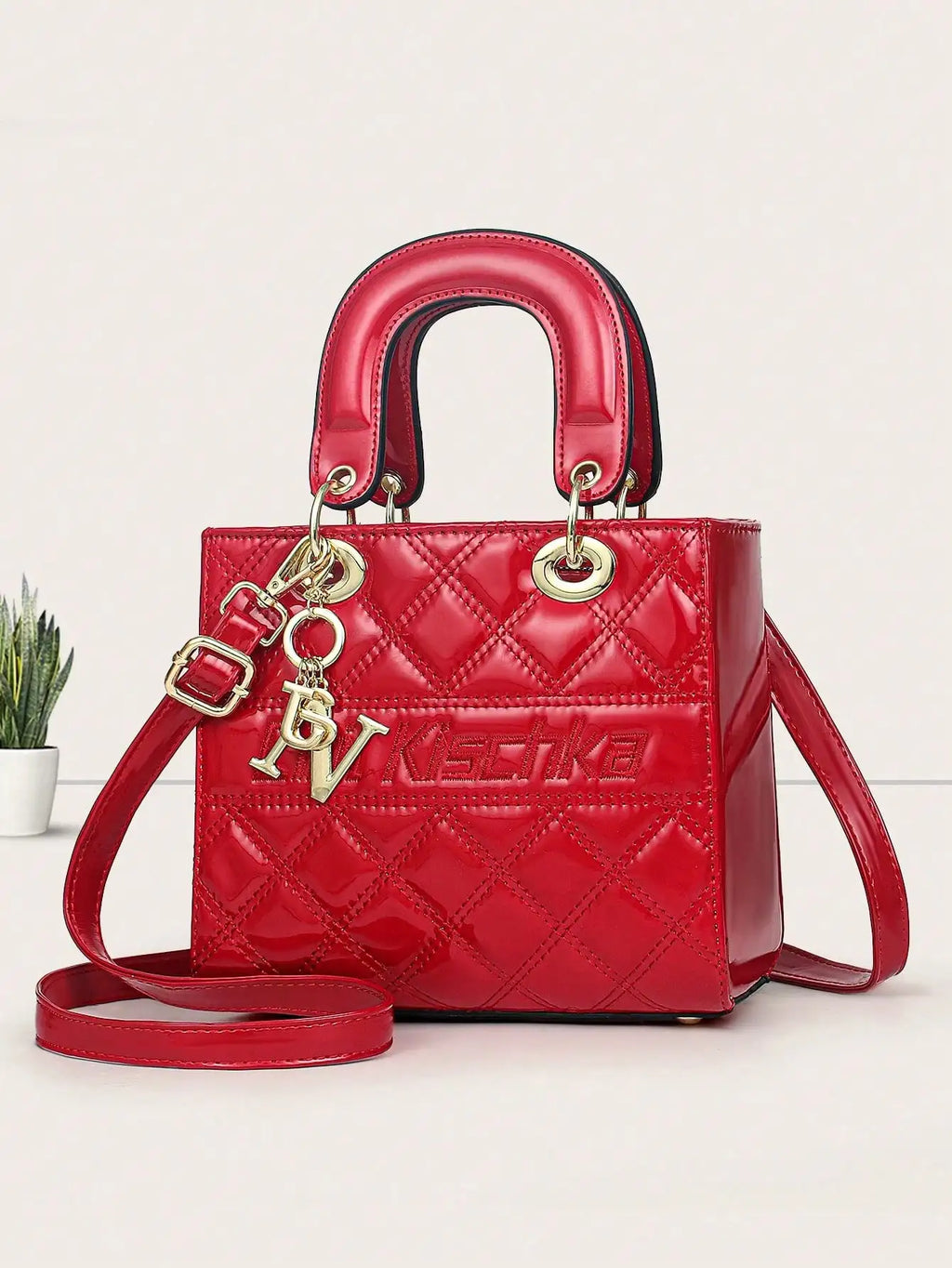 Ladies' handbag with fashionable diamond grid glossy surface, high-end sense, shoulder bag, elegant temperament, square bag