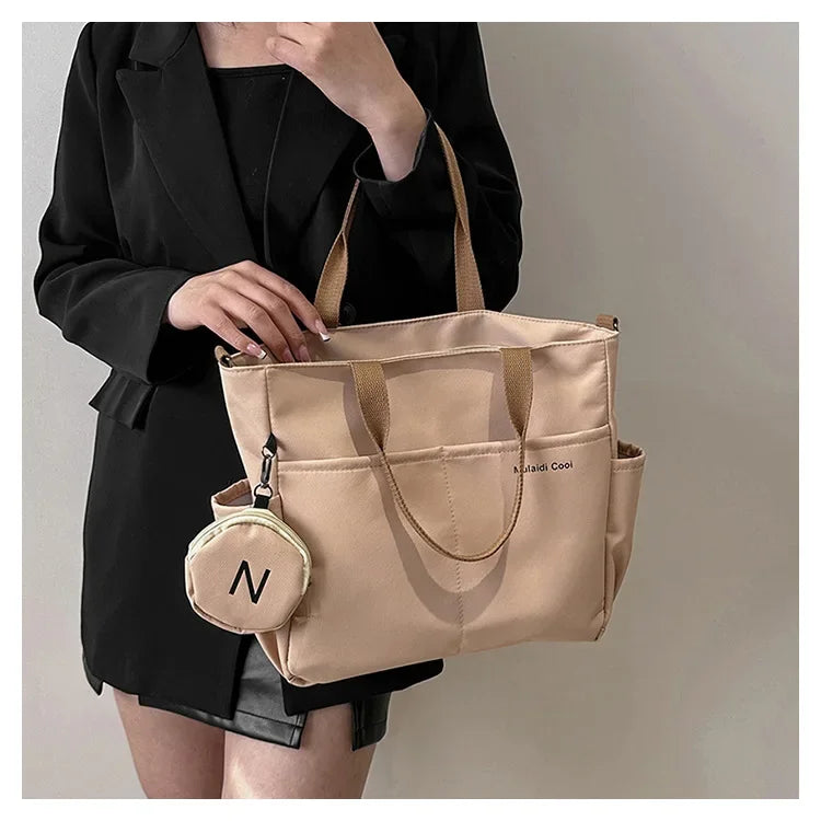 Oxford Design Double Sided Pocket Tote Bag Teen Women Large Capacity Handbag Single Shoulder Crossbody Bag with Round Coin Purse