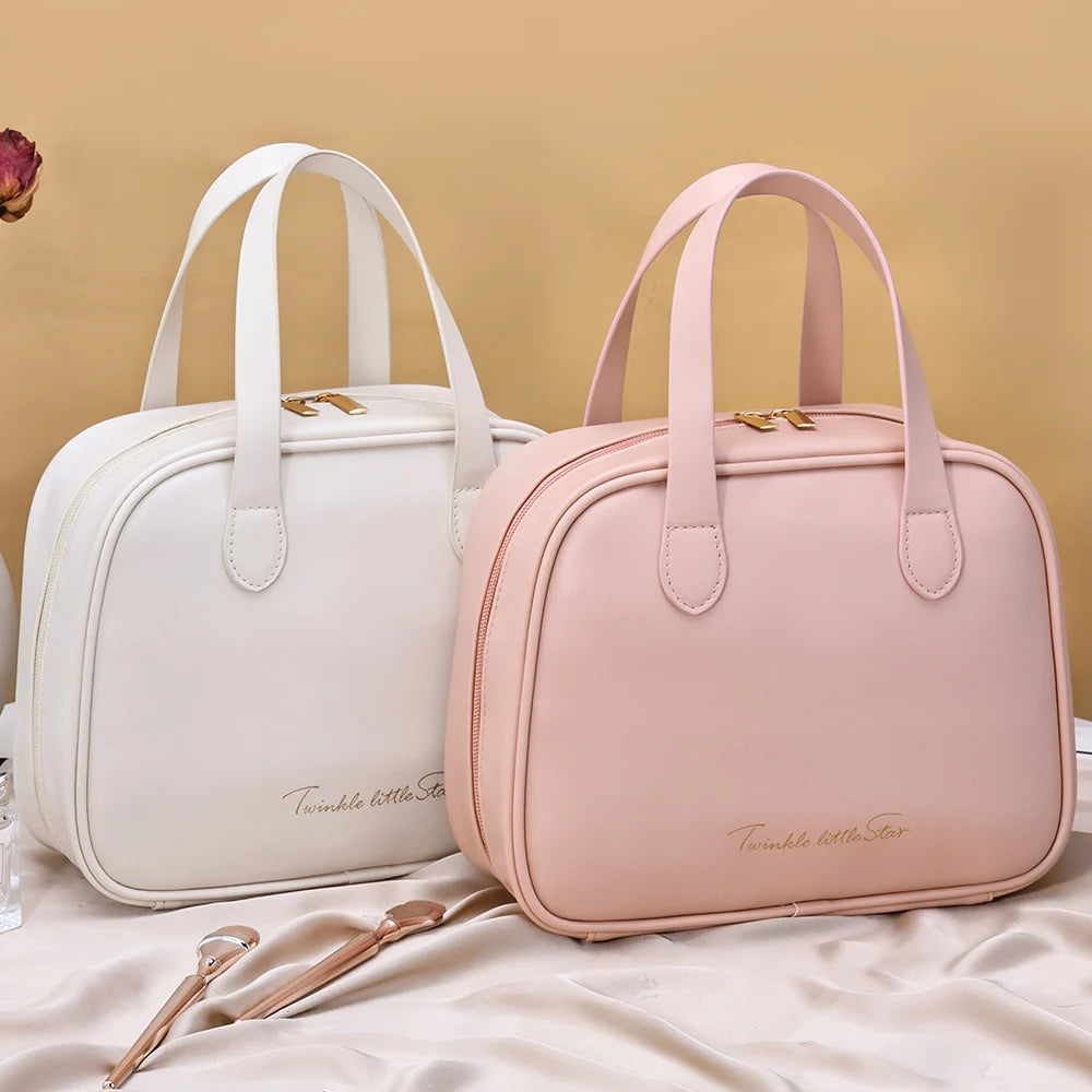 New Handheld Large Makeup Bag PU Makeup Storage Bags Partition Storage Waterproof Toilet Bag women's small Handbag