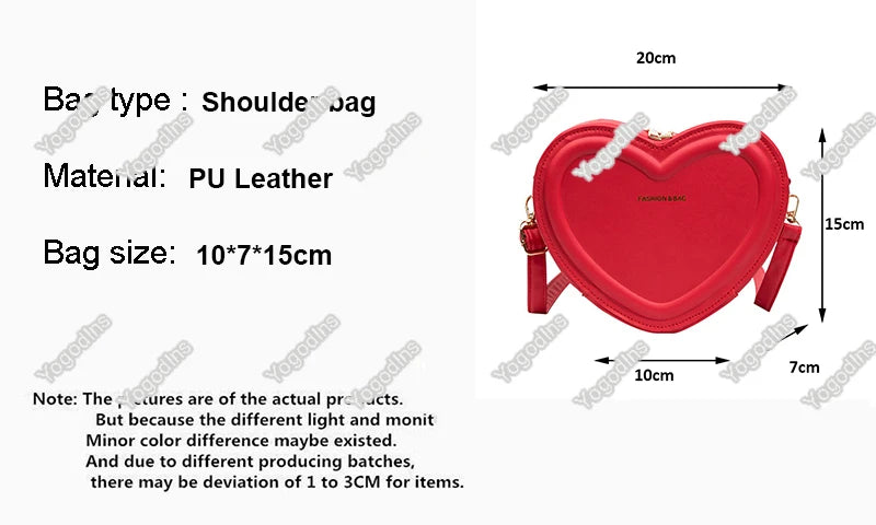 Fashion Heart Shape Crossbody Bags For Women New Solid Color PU Leather Shoulder Bag Casual Ladies Handbags Designer Female Bags