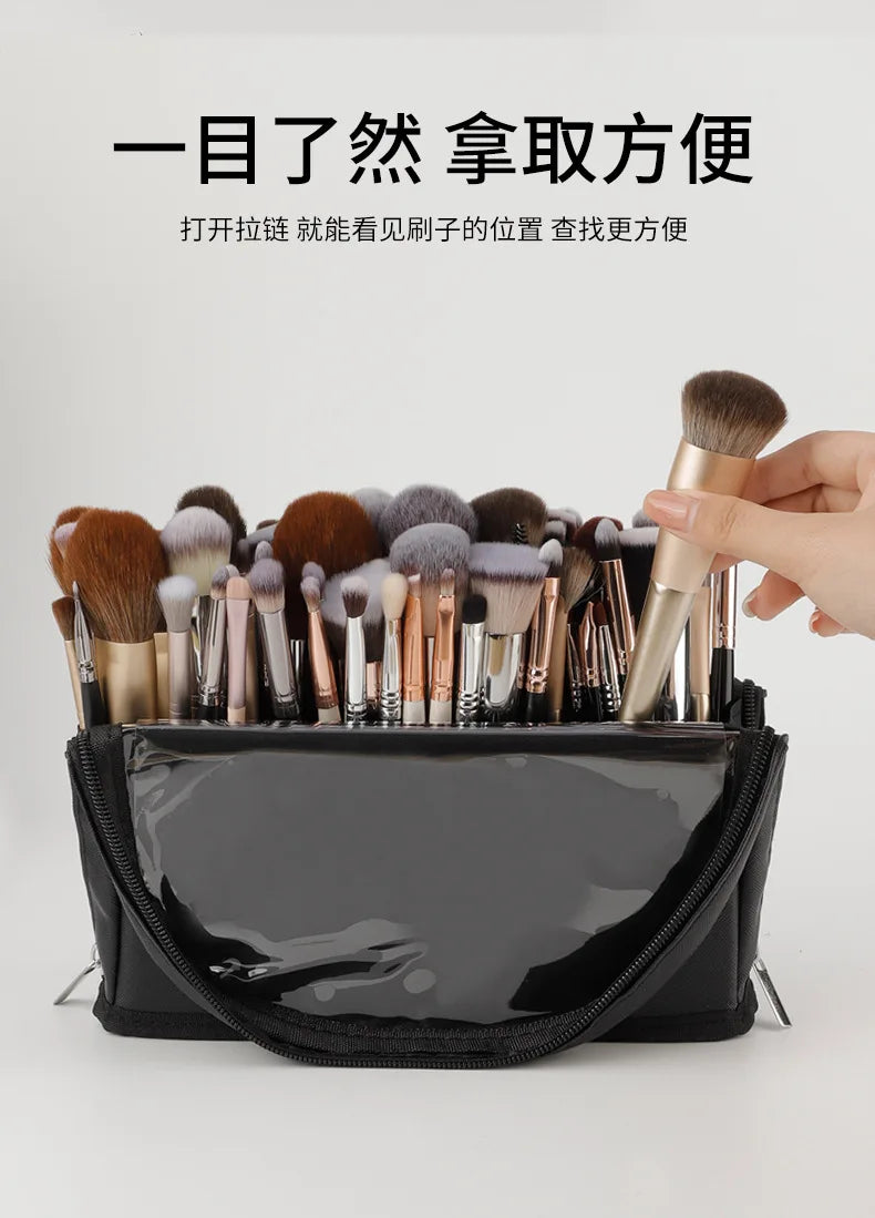 European and American Portable Makeup Storage Bag Professional Makeup Handbag with Magnetic Closure Brush Bag Foldable Large Cap
