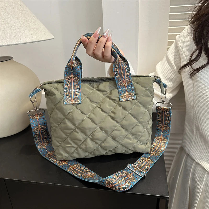 Designer Brand Lingge Quilted Padded Large Tote Nylon Women Handbags Luxury Design Shoulder Crossbody Bags Shopper Bag