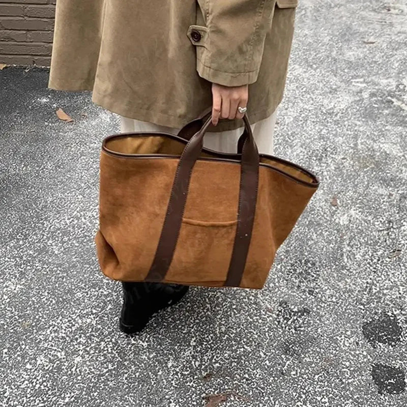 Vintage Suede Large Capacity Handbag Simple All-match Fashion Tote Bags Design Casual Top Handle Shoulder Bag For Women