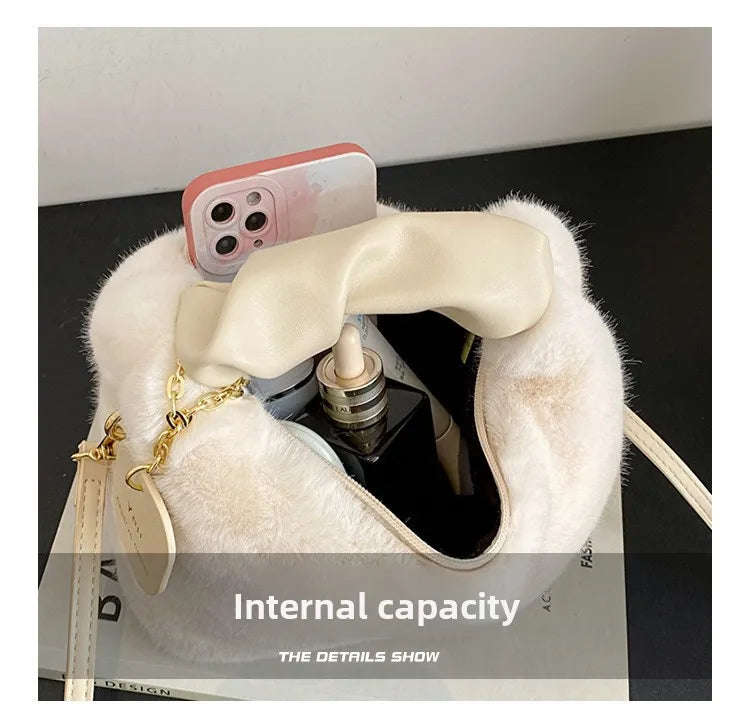 Fashionable Plush Tote Bag, Cute Stylish Women's Handbag Shoulder Crossbody Bag, Suitable for Women Party Banquet Daily Travel