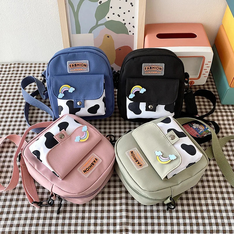 Harajuku Phone Crossbody Bag Nylon Cute Small Bags for Women Cow Pattern Square Small Shoulder Bag Suitable for Women Daily Use