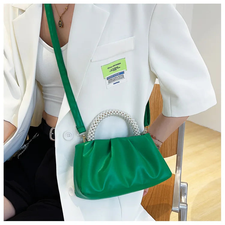 Solid Color Square Pleats Women's Bag Fashionable Cloud Bag, Stylish Soft Surface Handbag, Stylish Single Shoulder Messenger Bag