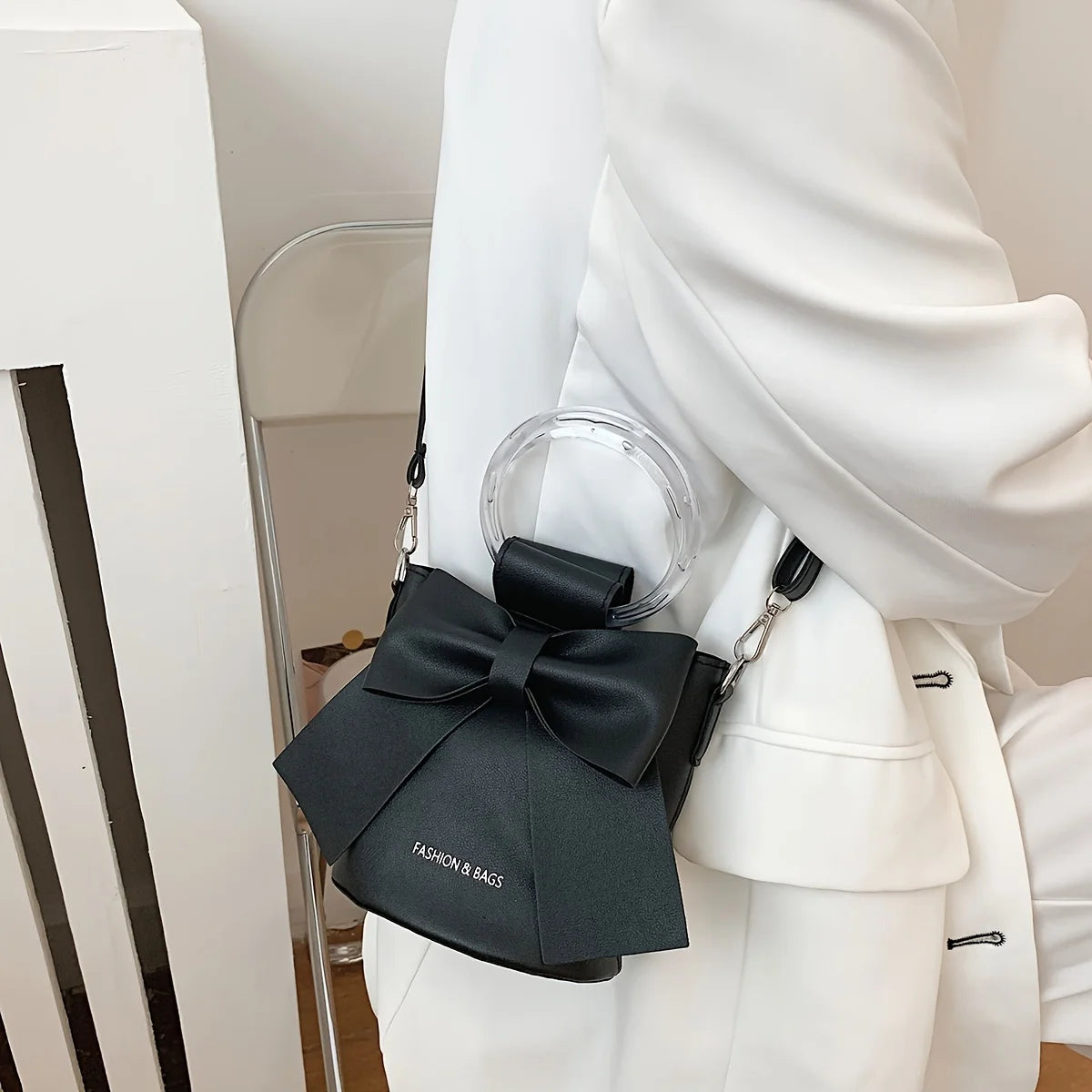 Stylish Women's Bucket Bag with Detachable Strap and Elegant Bow Accent Casual Shoulder Crossbody Bag, Summer Handbag Purse