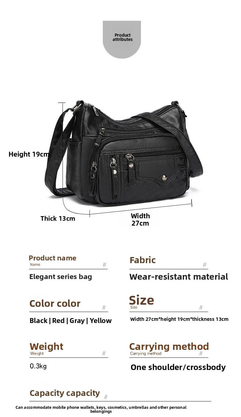 Fashionable Four Seasons Soft Leather Multi Pocket Cross Bags, Multi Layer Zipper Pouch Single Shoulder Bag for Women Daily Use
