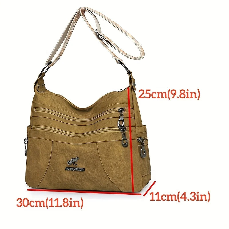 Vintage Style Shoulder Bag for Women Multi Layer Versatile Faux Leather Crossbody Bag Casual Handbag Purse with Zipper Closure