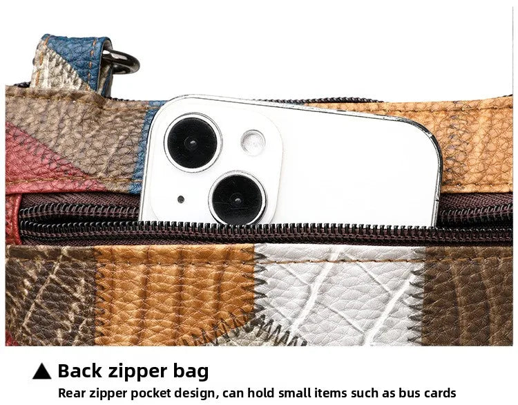 Retro PU Soft Leather Multi Pocket Handbag Shoulder Bag with Color Blocking Plaid Tassel Cross Bags, Mobile Phone Messenger Bag