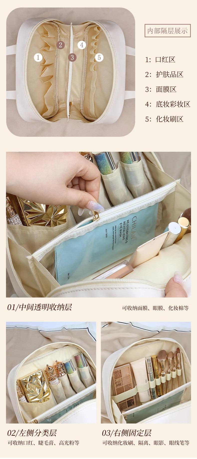 New Handheld Large Makeup Bag PU Makeup Storage Bags Partition Storage Waterproof Toilet Bag women's small Handbag