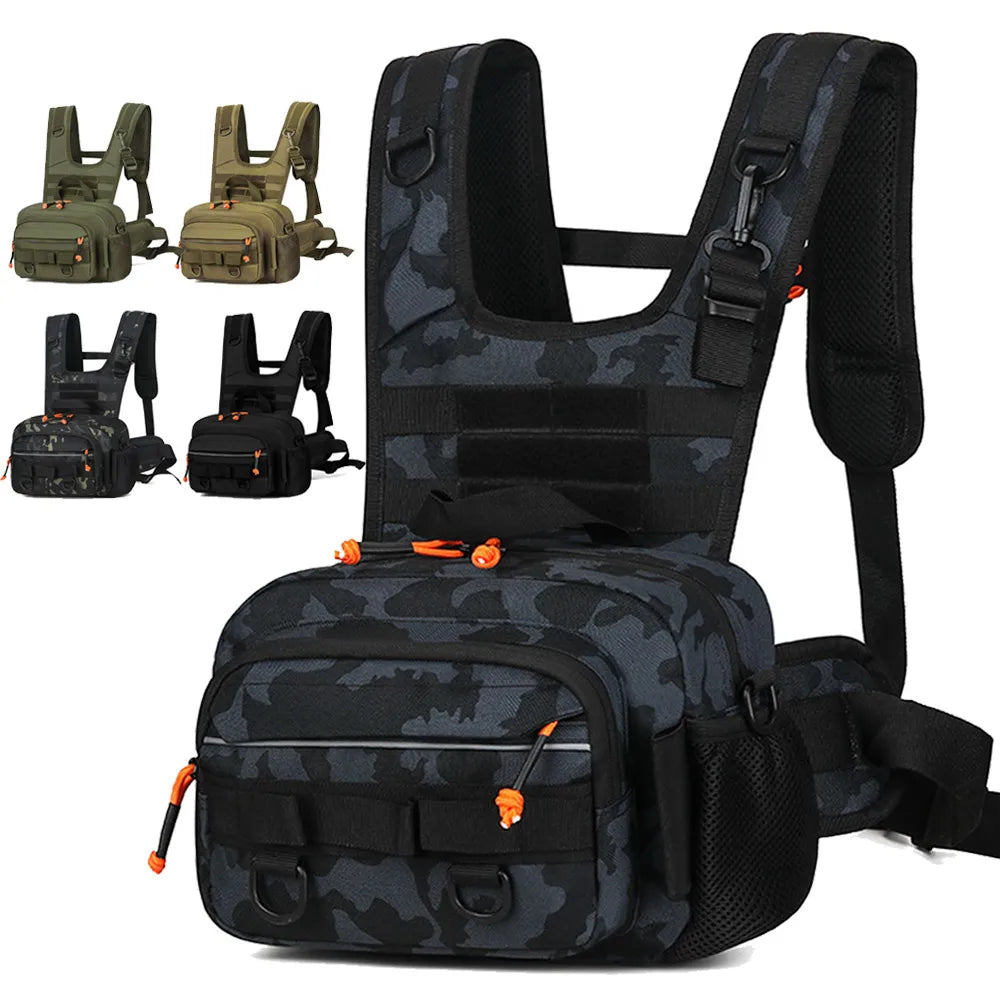 Fishing Lure Front Chest Vest Travel Backpack Camping Hiking Outdoor Cycling Mountaineering Gear Tactical Tackle Bag for Men Sac