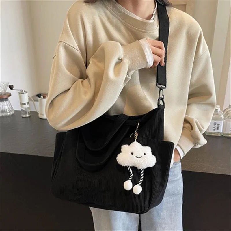 New Corduroy Tote Bag with Zipper Closure, Chic Daily Commuter Handbag Shoulder Crossbody Bag, Ideal for Shopping & Everyday Use