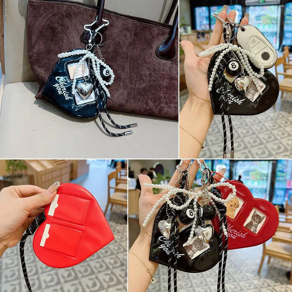 Y2K Red Heart 2 Inch Photo Card Holder Idol Photo Protective Display Sleeves INS Stationery Photo Frame New Bag Pendant Jewelry