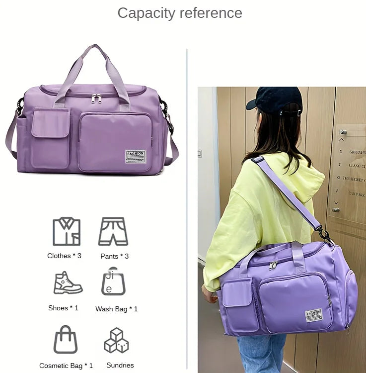 Nylon Travel Gym Bag with Shoe Compartment Dry Wet Separation, Organizer Pockets, Sports Bag for Women/Men, Student Essentials