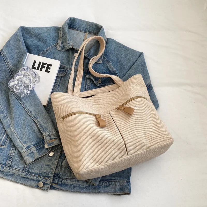 Returning Student Underarm Shoulder Bag, Large Capacity Corduroy Women's Handbag, Casual Commuting Tote Bags for Women Daily Use