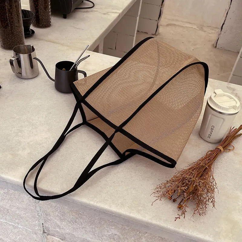 Fashion Large Capacity Handbag Mesh Hollow Out Design Beach Travel Package For Women Single Shoulder Bag Female Shopper Totes