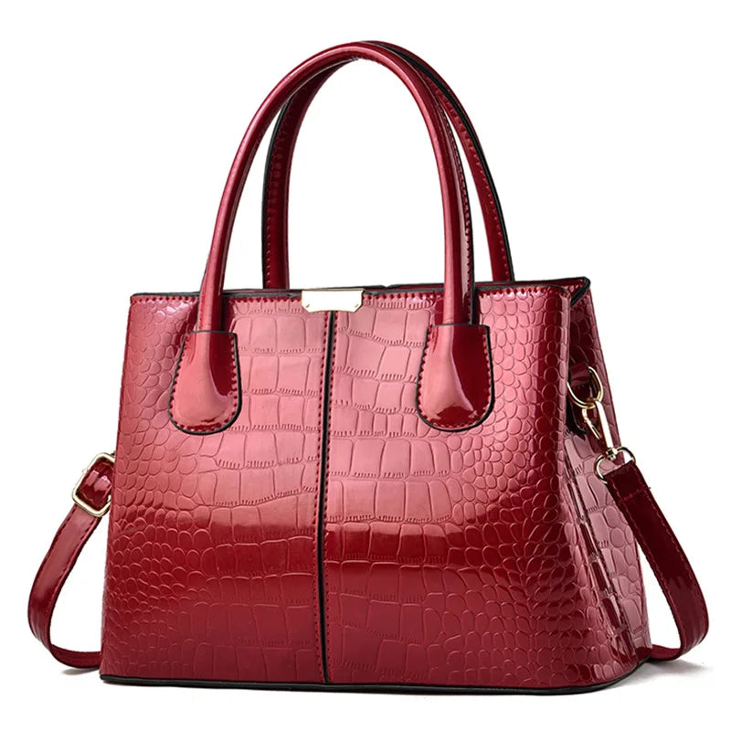 Ladies' shiny leather design solid color shoulder bag fashionable and simple large capacity shopping handbag