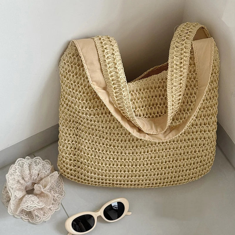 Fashion Straw Women Shoulder Bags Paper Woven Female Handbags Large Capacity Summer Beach Straw Bags Casual Tote Purses