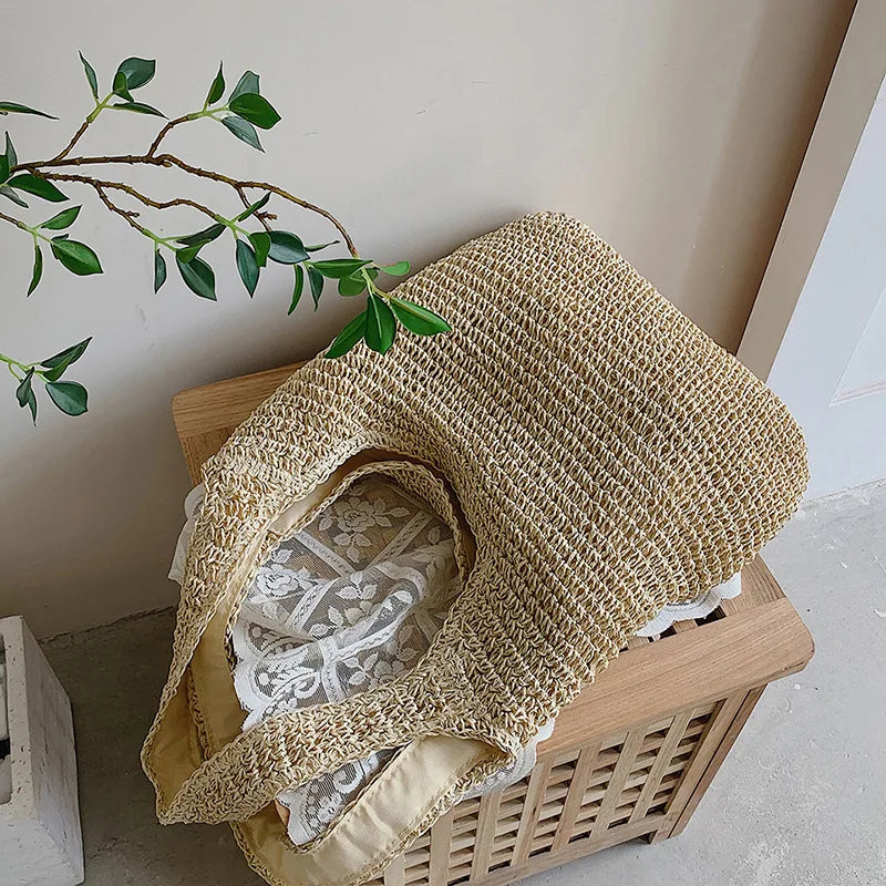 Women Large Capacity Shoulder Bags Handmade Straw Woven Fashion Travel Shopper Totes Ladies Bohemis Designer Casual Handbags
