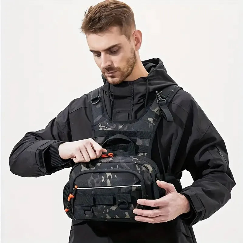 Fishing Lure Front Chest Vest Travel Backpack Camping Hiking Outdoor Cycling Mountaineering Gear Tactical Tackle Bag for Men Sac
