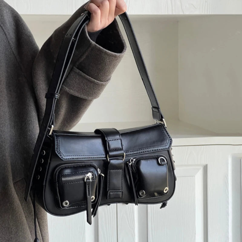 Gothic Punk Cool Women's Underarm Bag Girls Shoulder Crossbody Bags Fashion Design PU Leather Female Vintage Small Handbags Tote