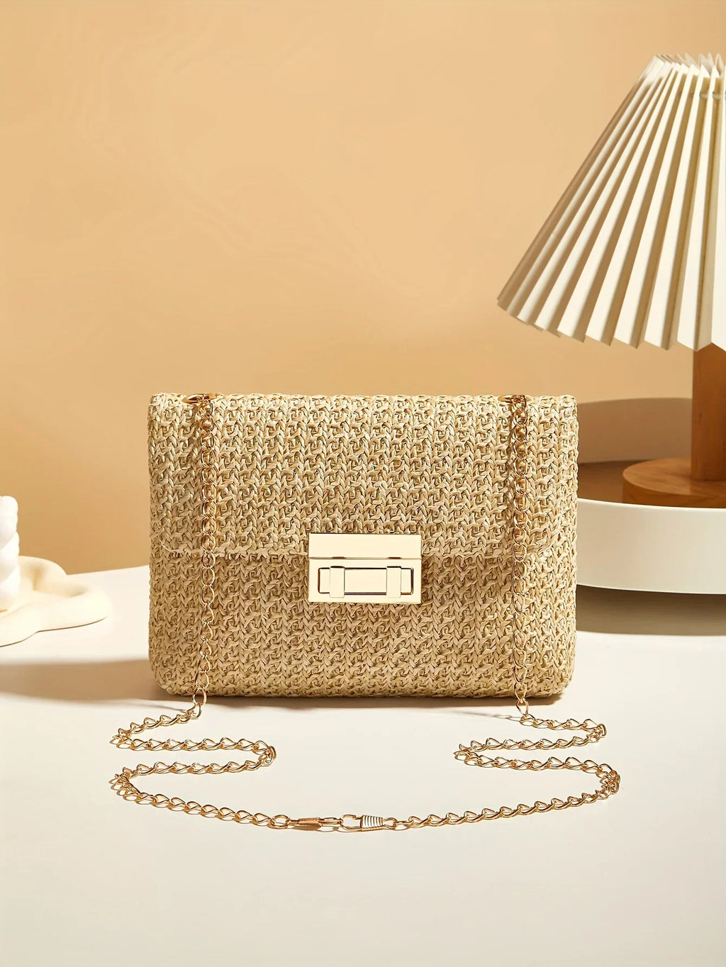 Stylish Handwoven Ladies Crossbody Bag Chain Strap Lock Buckle Adjustable Shoulder Strap, Perfect for Daily Use, Travel, Outdoor