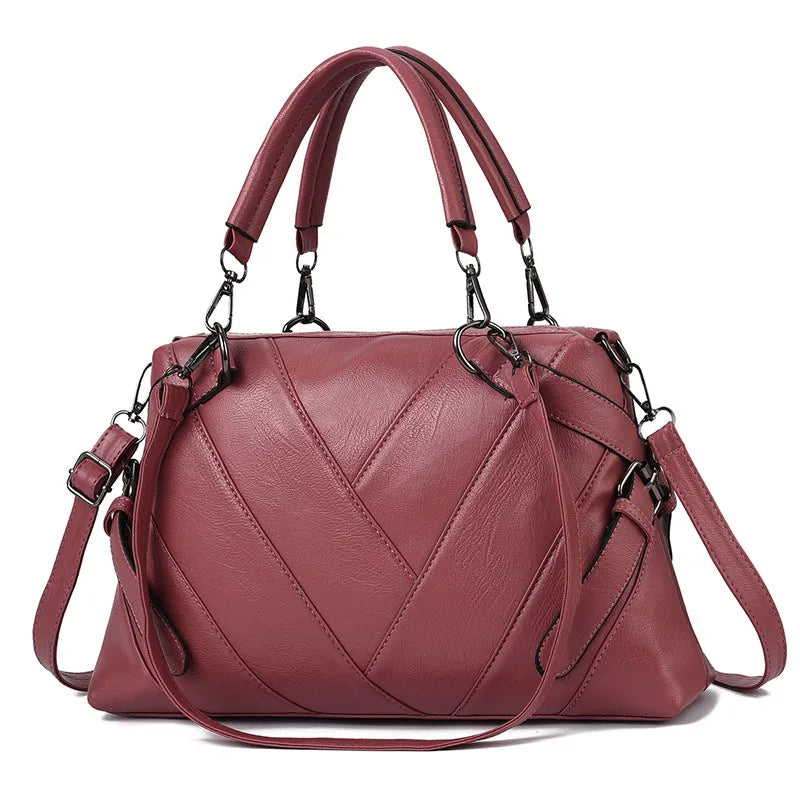 Bags Women's Fashion Portable Large Bag Soft Leather Contrast Color Large Capacity Women's Shoulder Bag