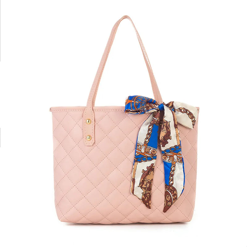 Large Capacity Lingge Embroidery Bag New Trendy Simple Scarf Tote Bag One Shoulder Bucket Bag Bags for Women