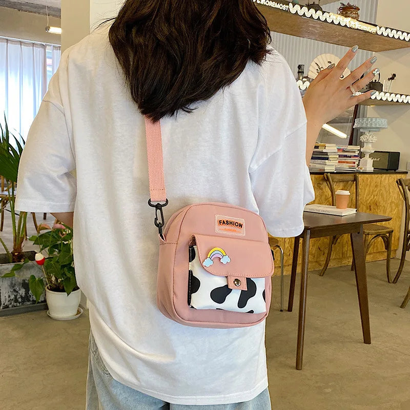 Harajuku Phone Crossbody Bag Nylon Cute Small Bags for Women Cow Pattern Square Small Shoulder Bag Suitable for Women Daily Use