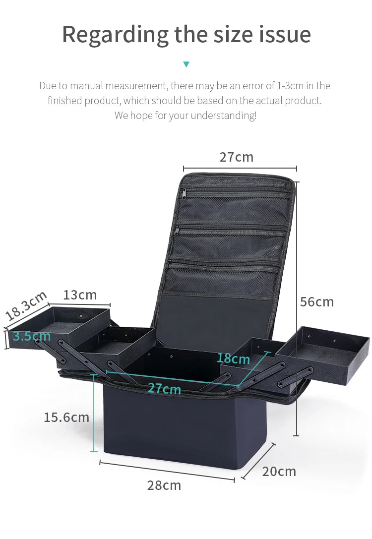 Large Makeup Carrying Train Case for Women, Travel Bag Storage Box,4 Tier Professional Nail Organizer Case with Adjustable