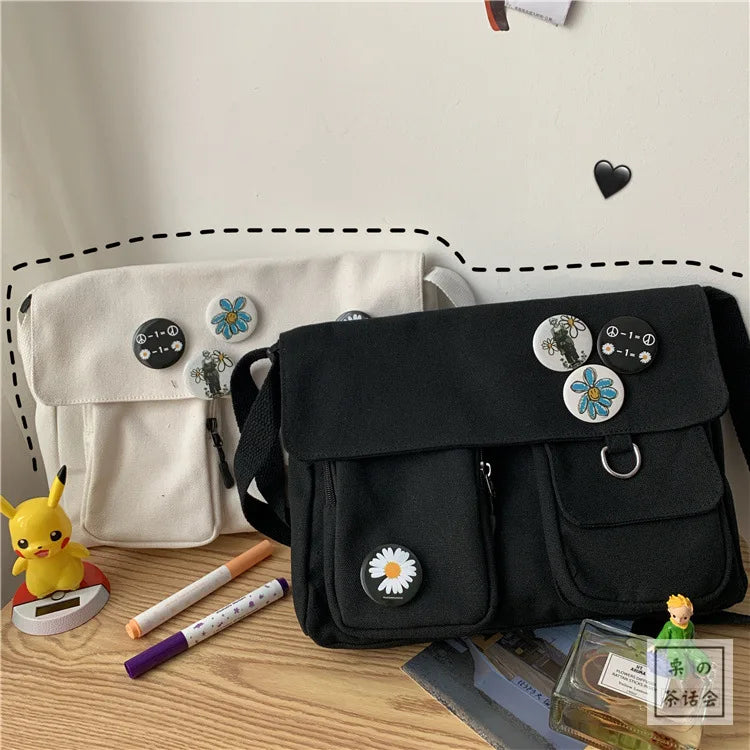 Canvas Crossbody Bags Youth Fashion Casual Large Capacity Ladies Shoulder Bag Solid Color Women Messenger Bag