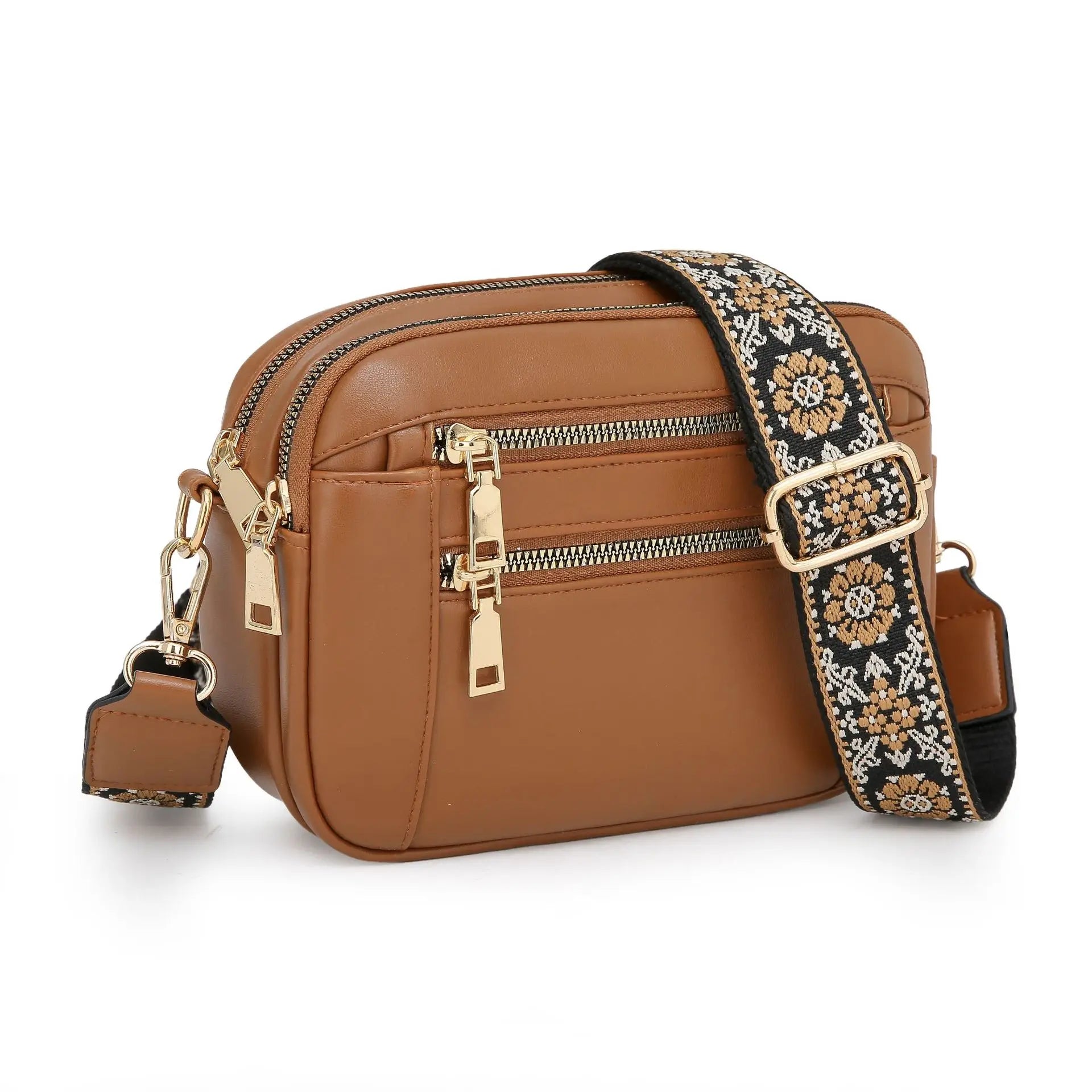 Stylish Wide Shoulder Strap Leather Crossbody Bag States Color Matching Zipper Small Square Shoulder Bag Suitable for Daily Use