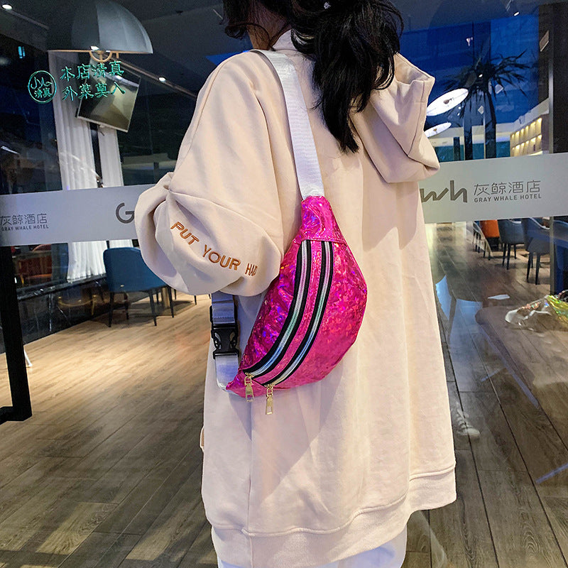 Holographic Fanny Pack Hologram Waist Bag Laser PU Leather Travel Banana Hip Bum Zip Waist Bags Women Shoulder Bag for Girls