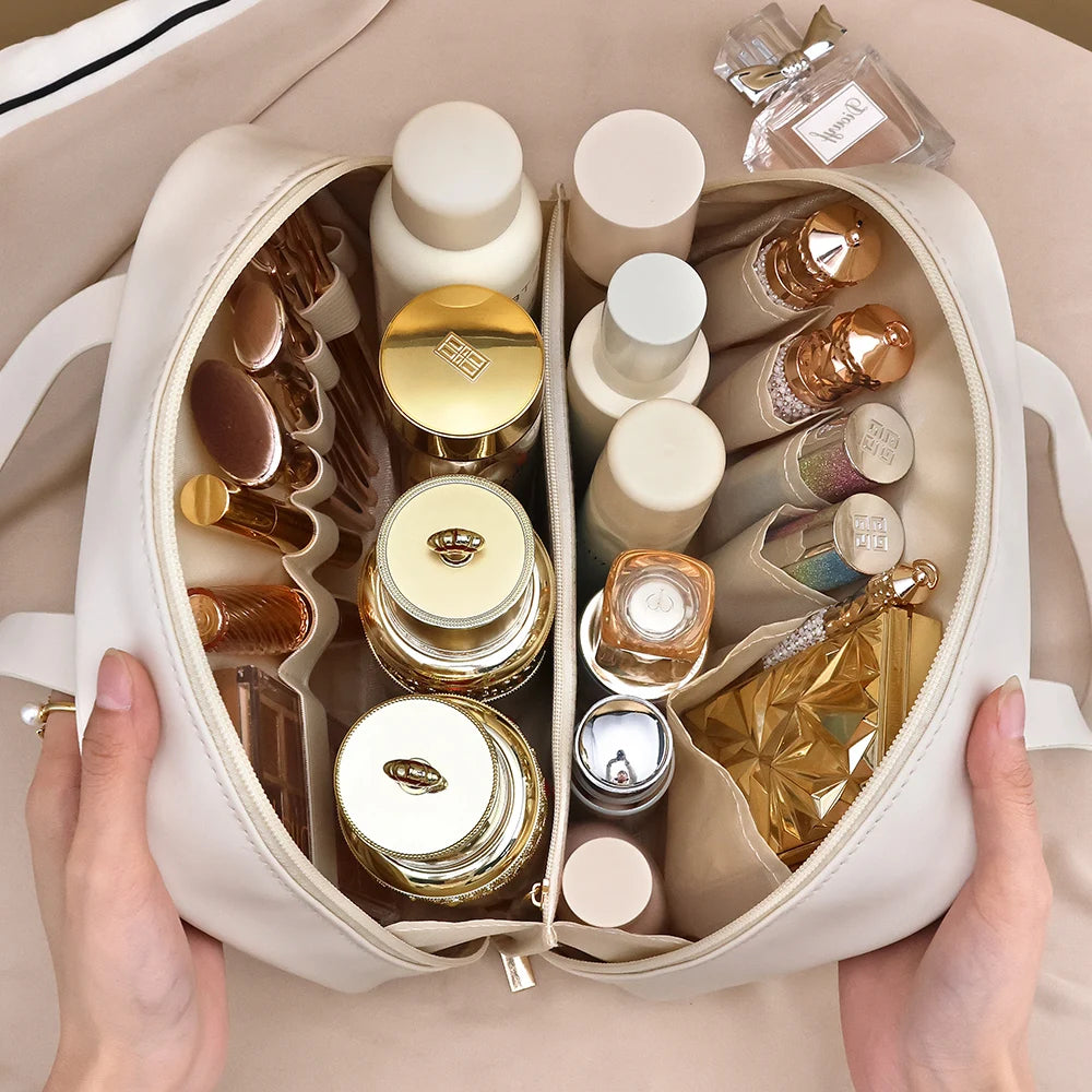 New Handheld Large Makeup Bag PU Makeup Storage Bags Partition Storage Waterproof Toilet Bag women's small Handbag