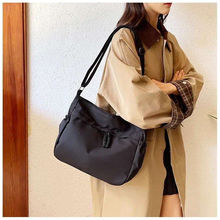 Double Sided Pocket Canvas Bag, Nylon Underarm Shoulder Bag, Fashionable Messenger Bags for Women's Daily Use Work Travel Outing