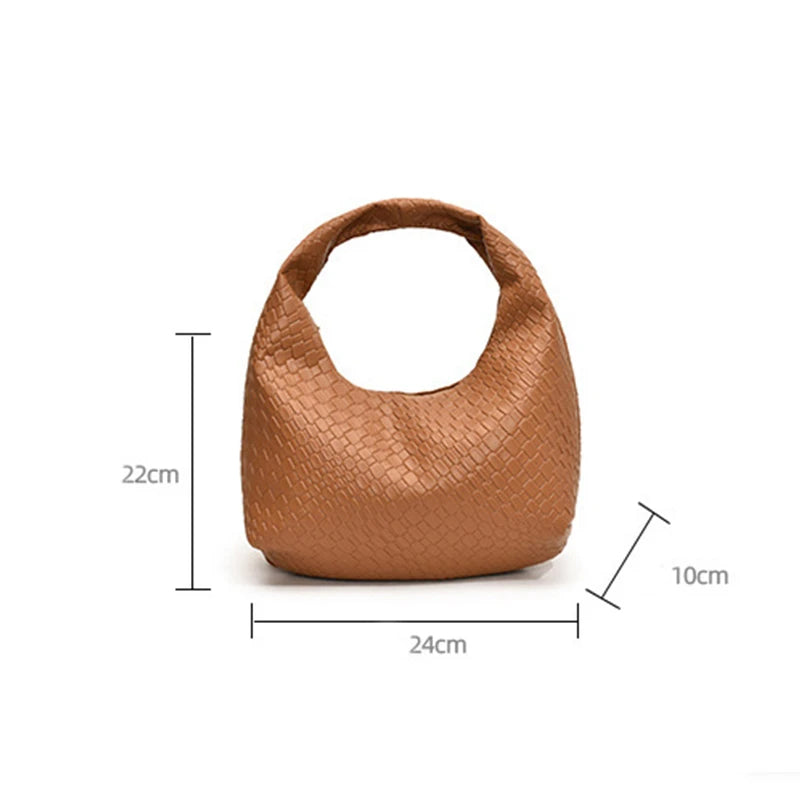Women Classic Fashion Woven Embossed Hobo Soft PU Leather Small Top-handle Shoulder Bag Casual Daily Handbags