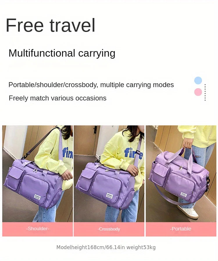 Nylon Travel Gym Bag with Shoe Compartment Dry Wet Separation, Organizer Pockets, Sports Bag for Women/Men, Student Essentials