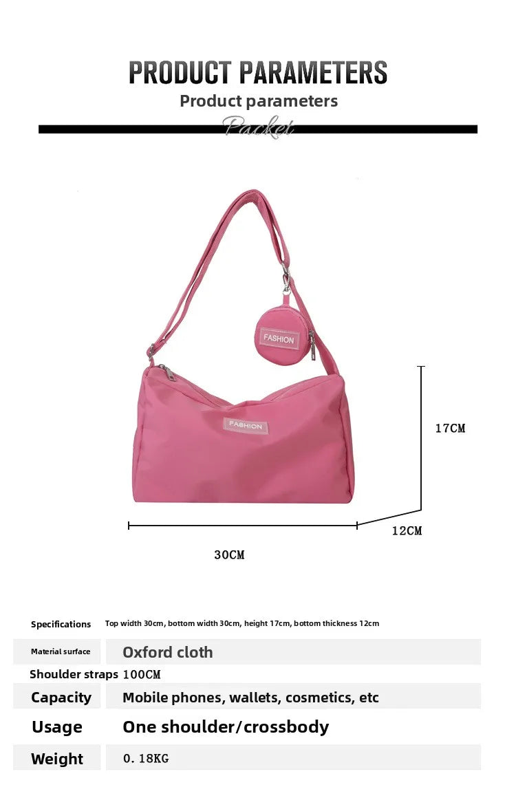 Fashion Crossbody Bag with Round Small Pouch, Versatile Stylish Lightweight Oxford Shoulder Bag for Women Daily Use Work Travel